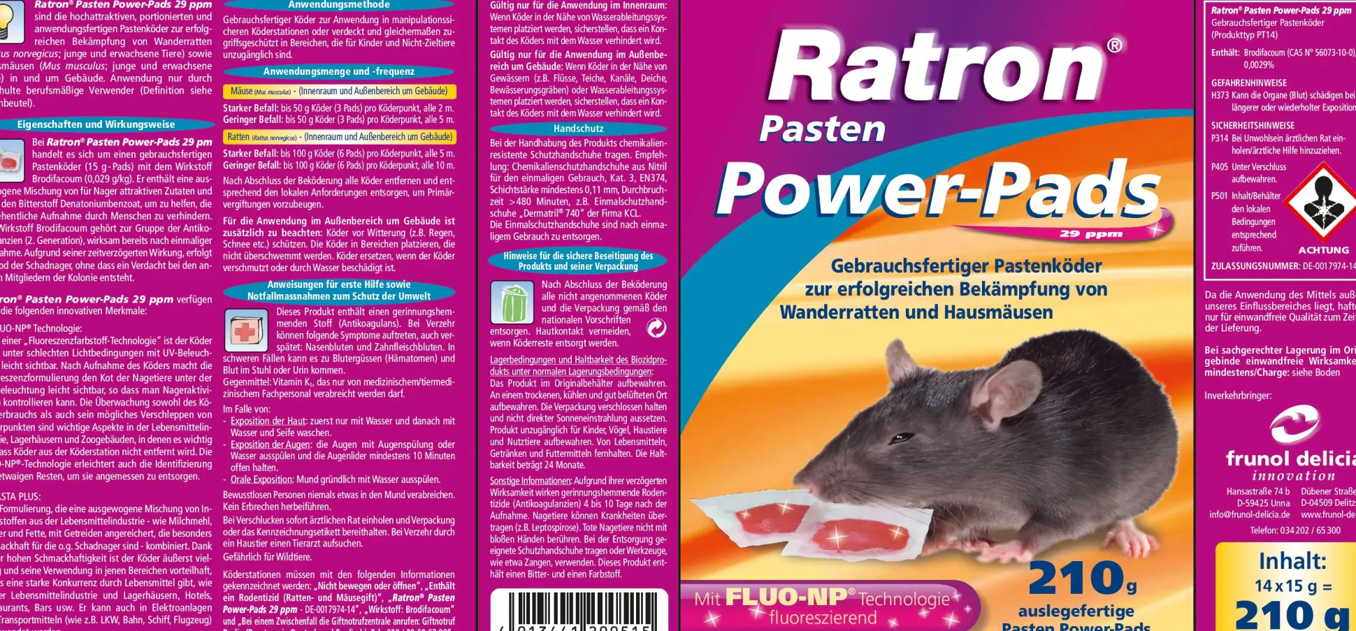 Ratron Rattenköder Pasten Power-Pads 29 ppm, 210 g