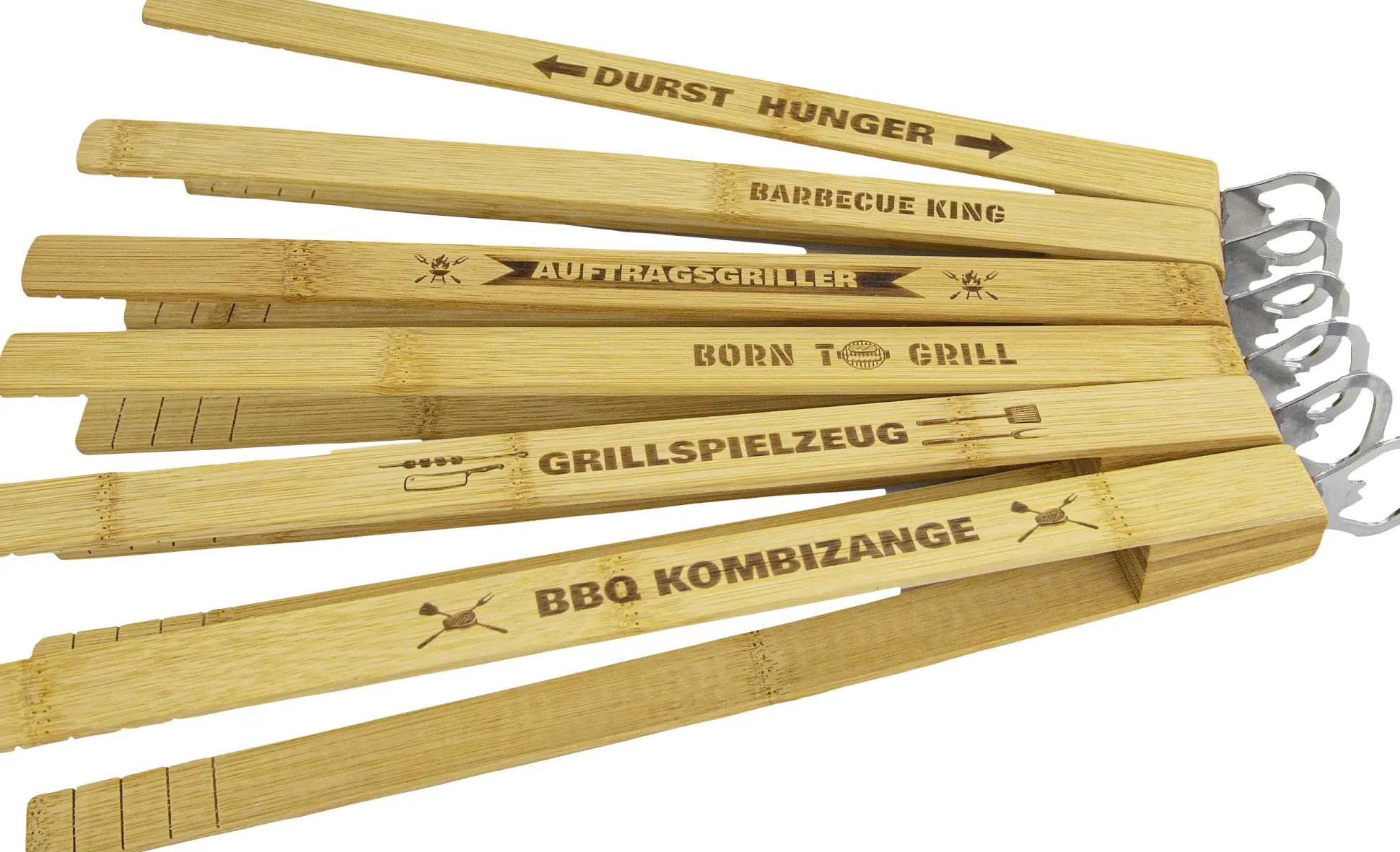 Riffelmacher Grillzange mit Flaschenöffner 33 cm verschiedene Motive