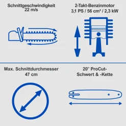 Scheppach Benzin-Kettensäge PCS56E 2,3 kW 51 cm Schwertlänge