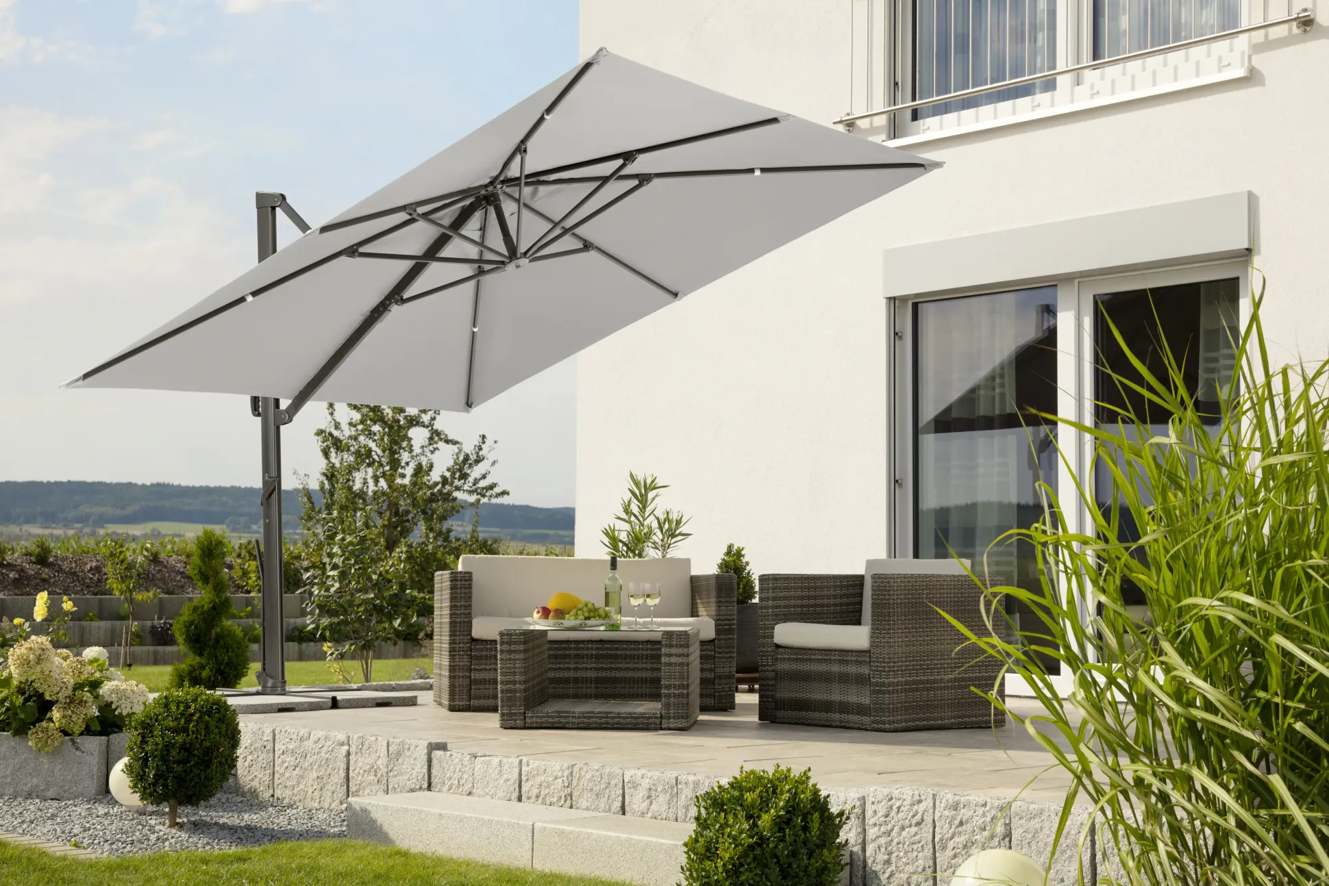 Schneider Ampelschirm Rhodos Smart silbergrau 300 x 300 cm
