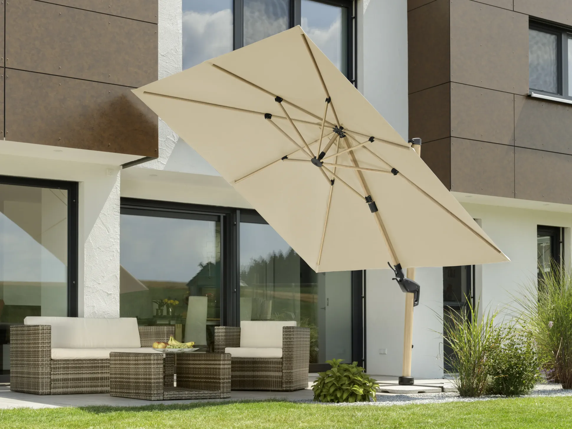 Schneider Ampelschirm Rhodos Twist Woody natur 300 x 300 cm
