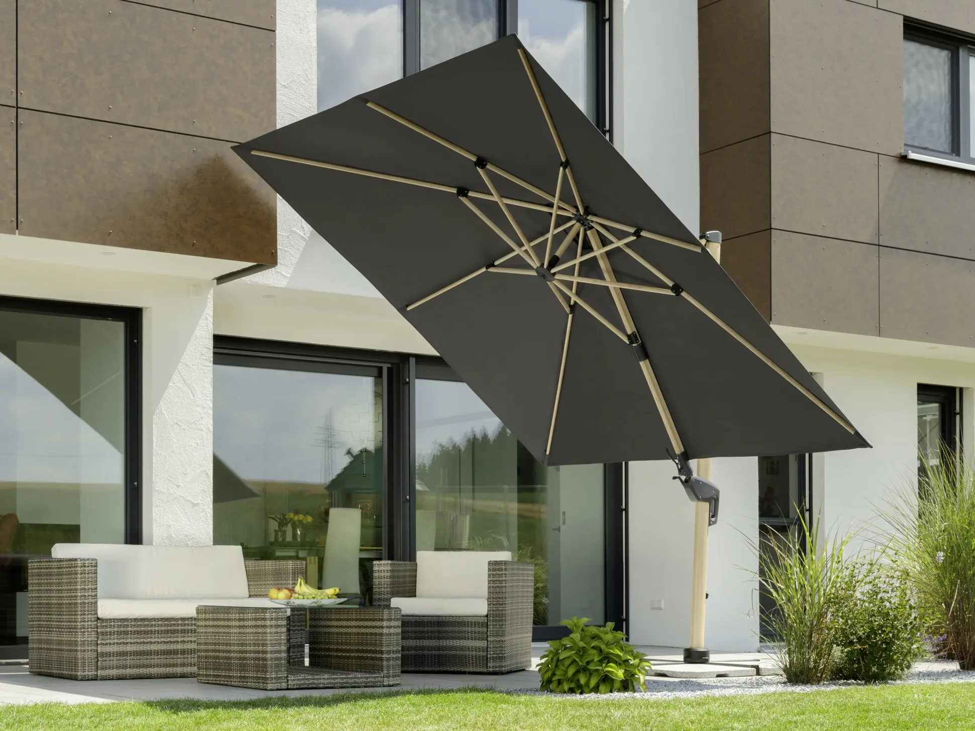 Schneider Sonnenschirm Rhodos Twist Woody anthrazit 300 x 300 cm