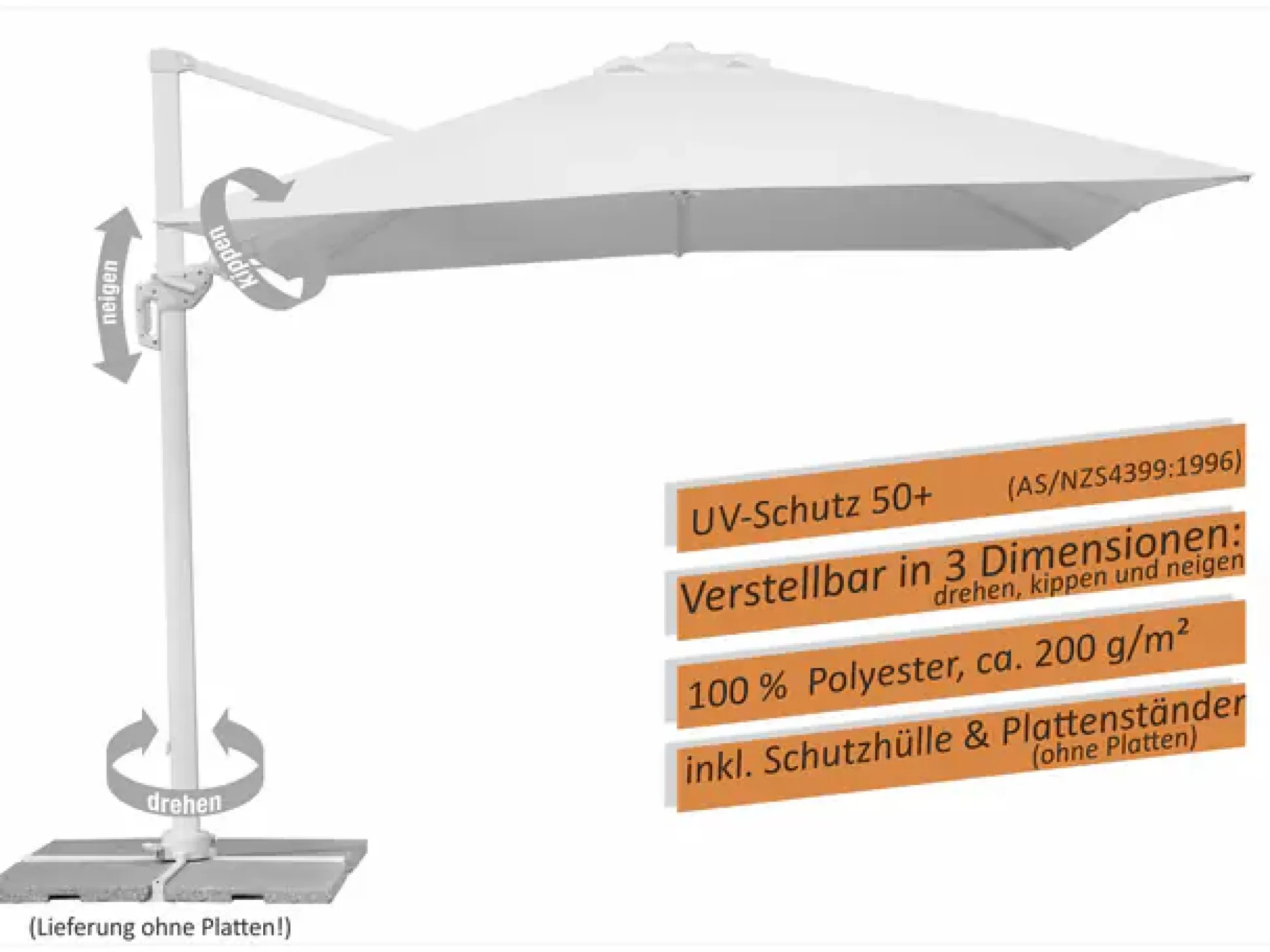 Schneider Sonnenschirm Rhodos Twist Bianco weiß, 300 x 300 cm