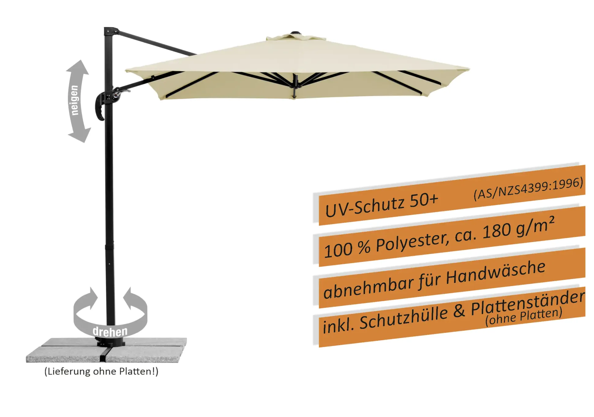 Schneider Sonnenschirm Rhodos Junior natur 230 x 230 cm