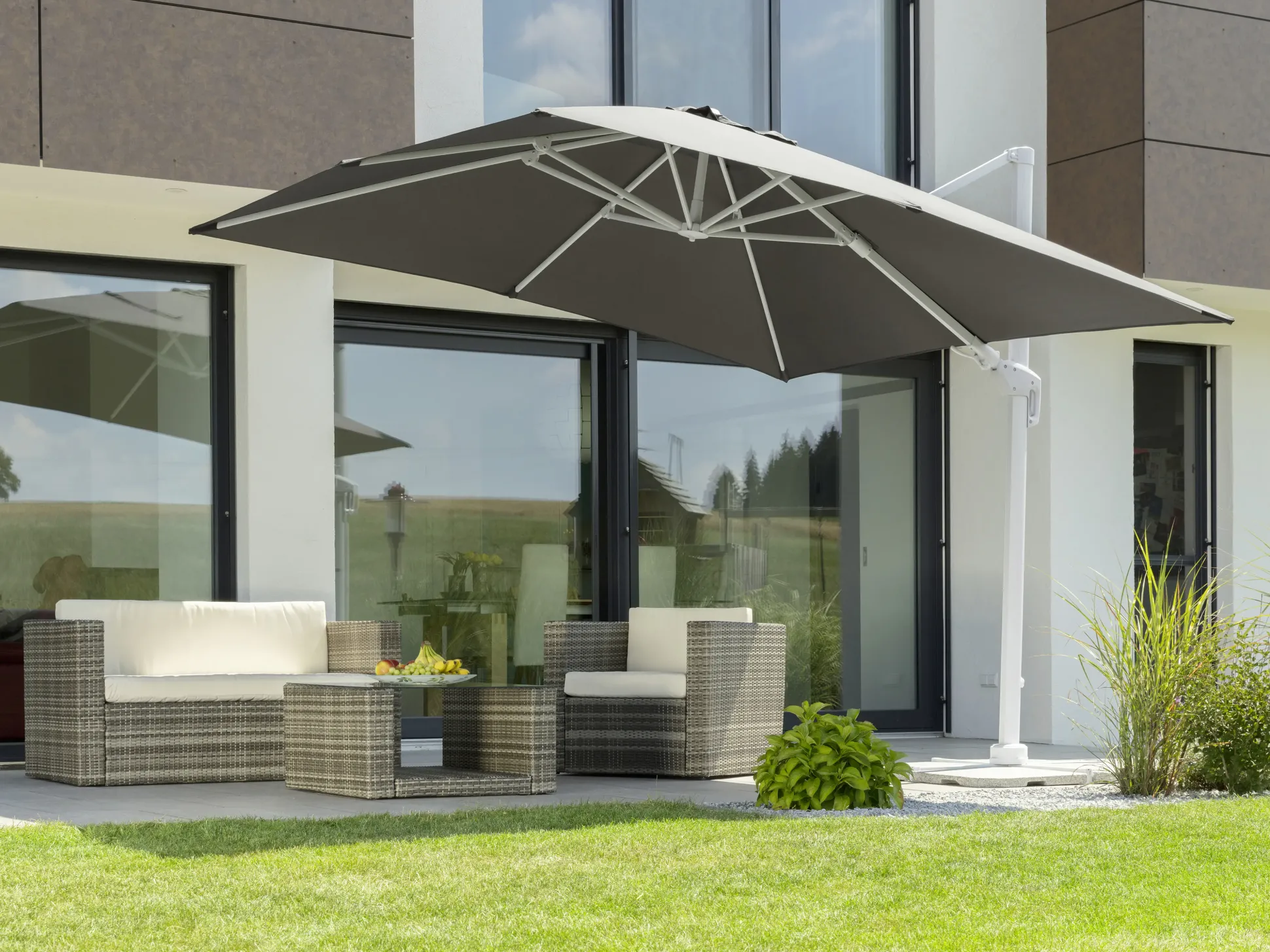 Schneider Sonnenschirm Rhodos Twist Bianco anthrazit 300 x 300 cm