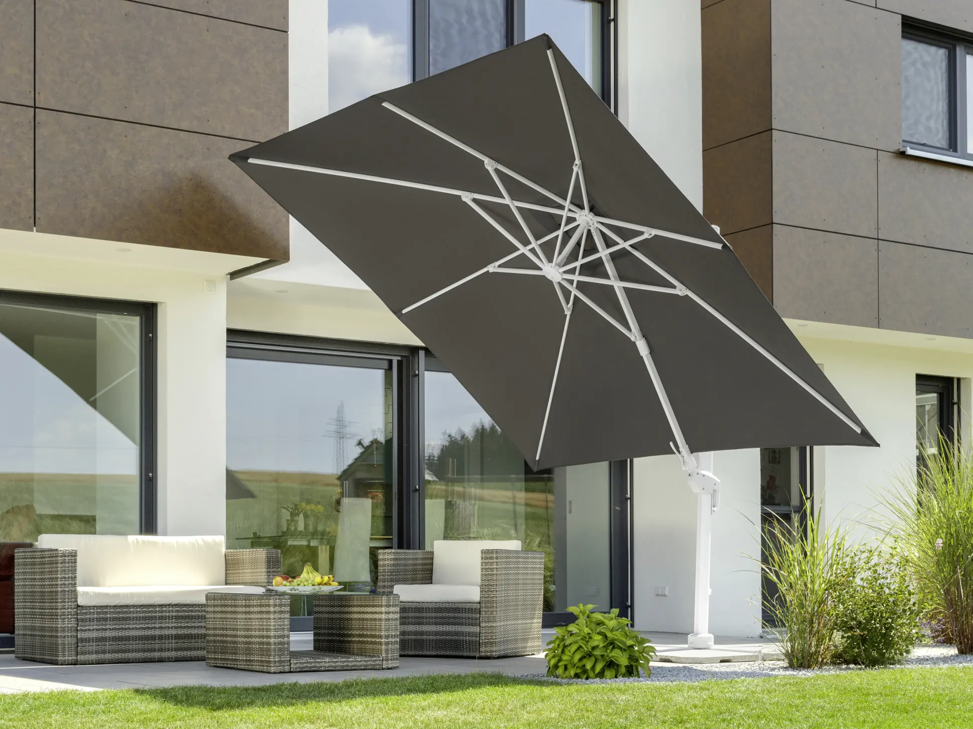 Schneider Sonnenschirm Rhodos Twist Bianco anthrazit 300 x 300 cm