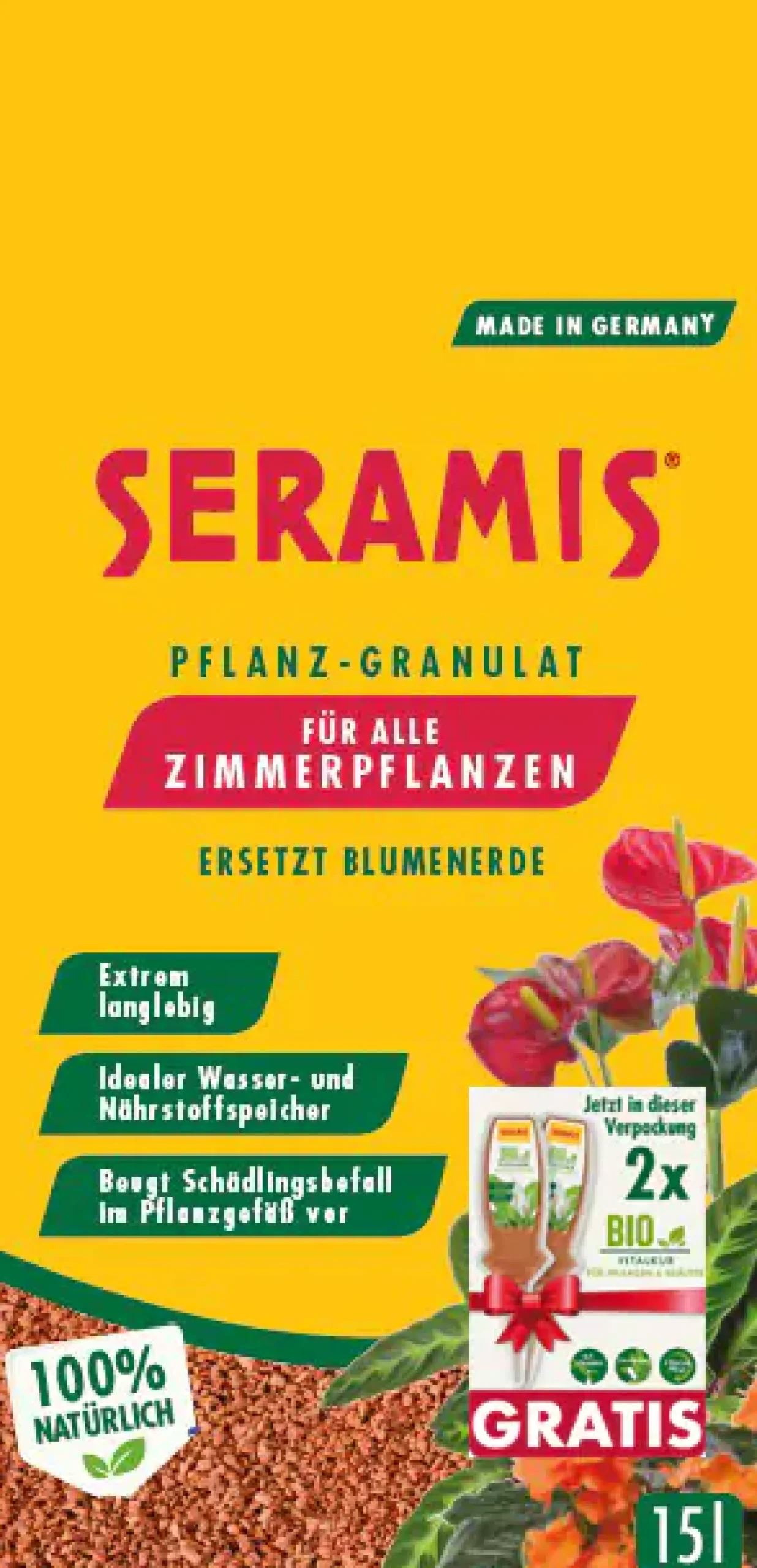 Seramis Pflanz-Granulat für Zimmerpflanzen 15 l + 2 Bio-Vitalkuren gratis