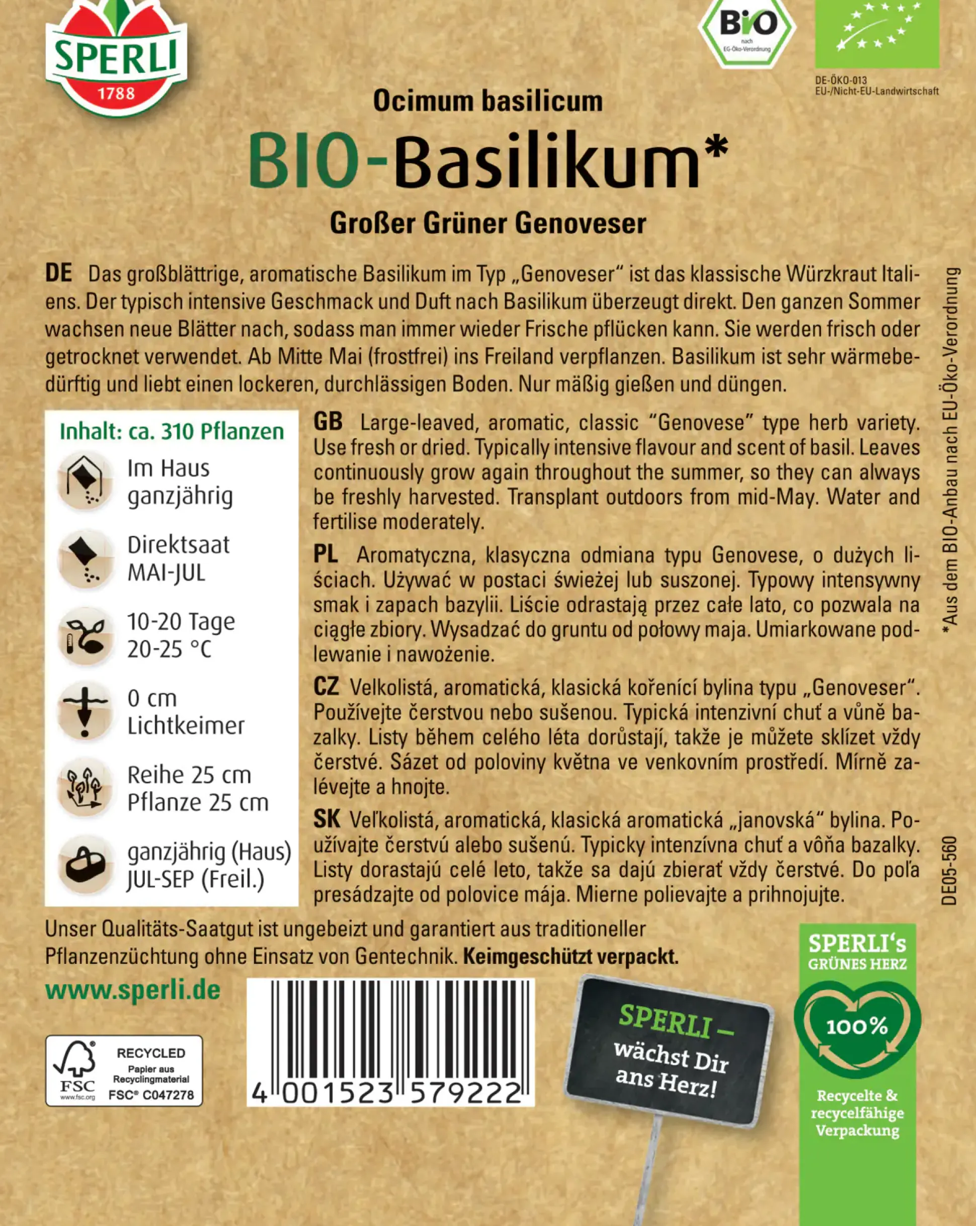 Sperli BIO Basilikum