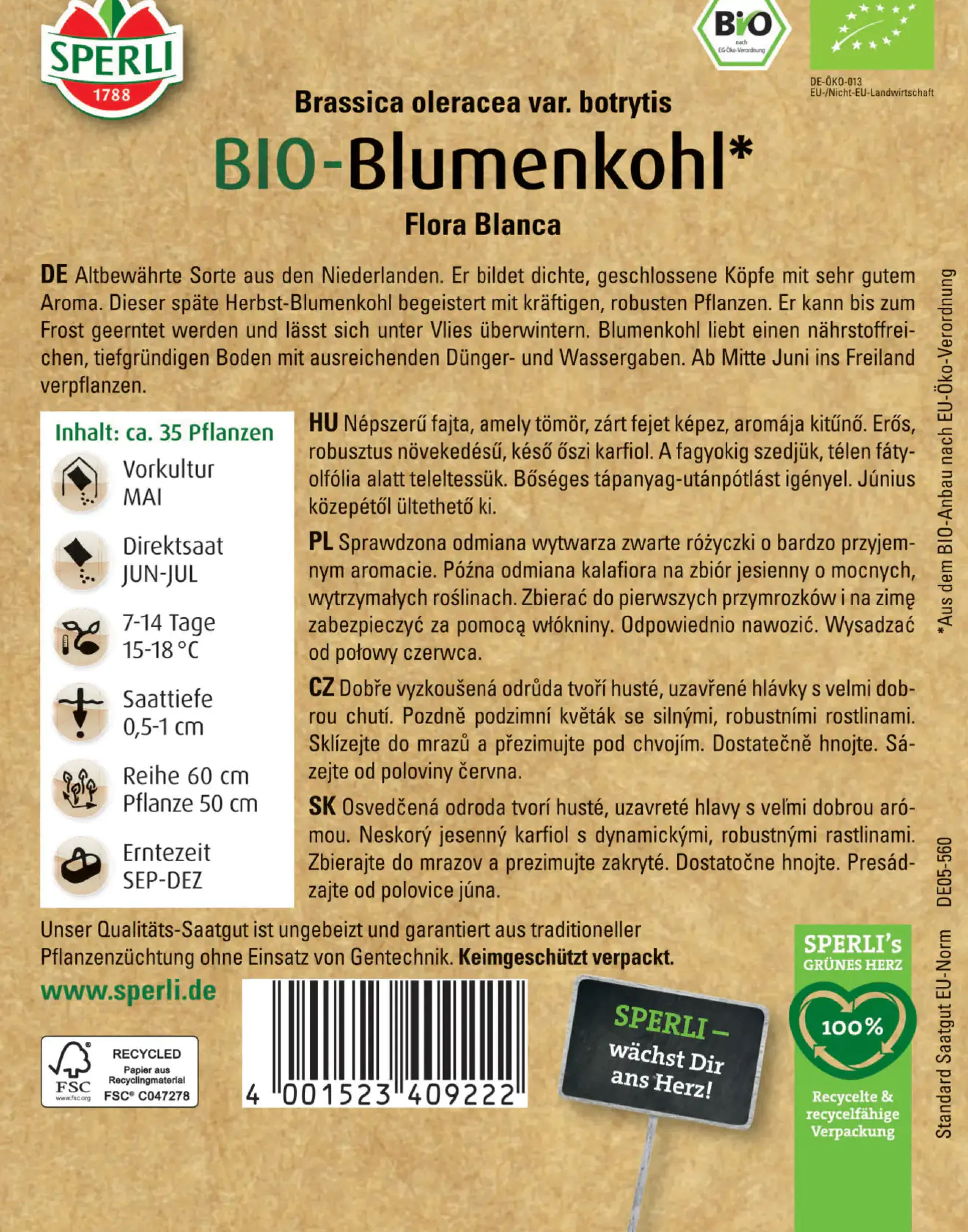 Sperli BIO Blumenkohl