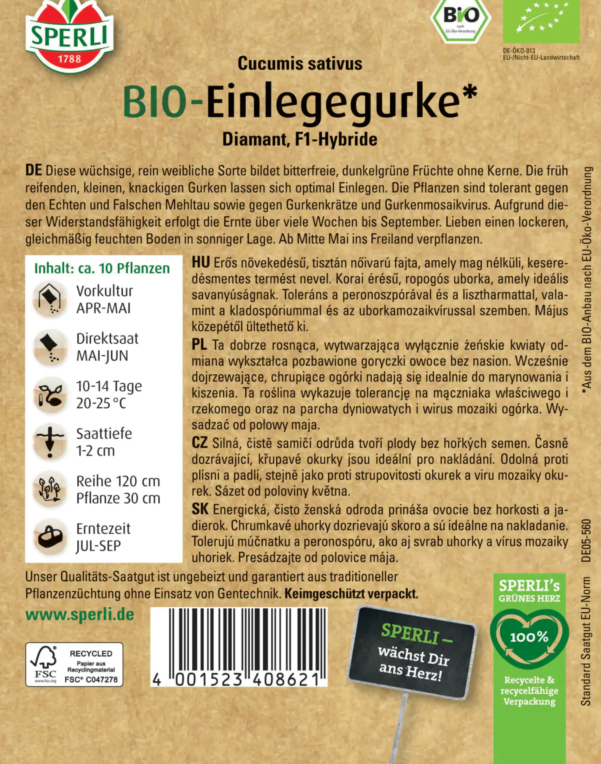 Sperli BIO Einlegegurke F1