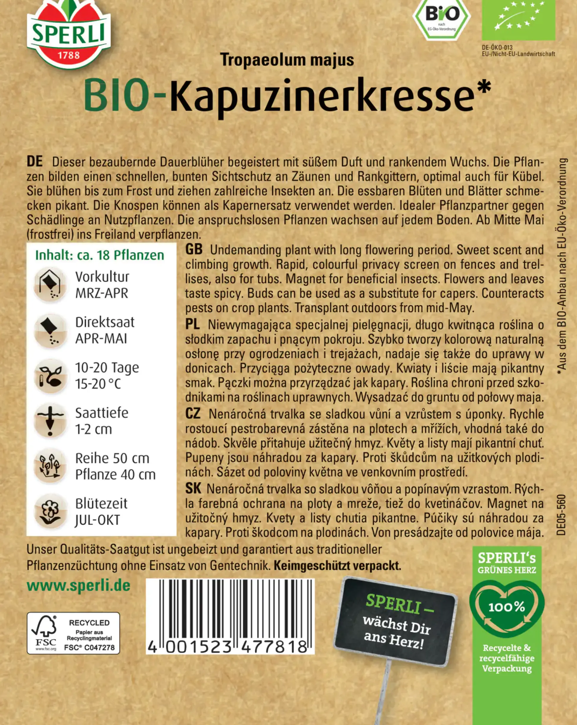 Sperli BIO Kapuzinerkresse