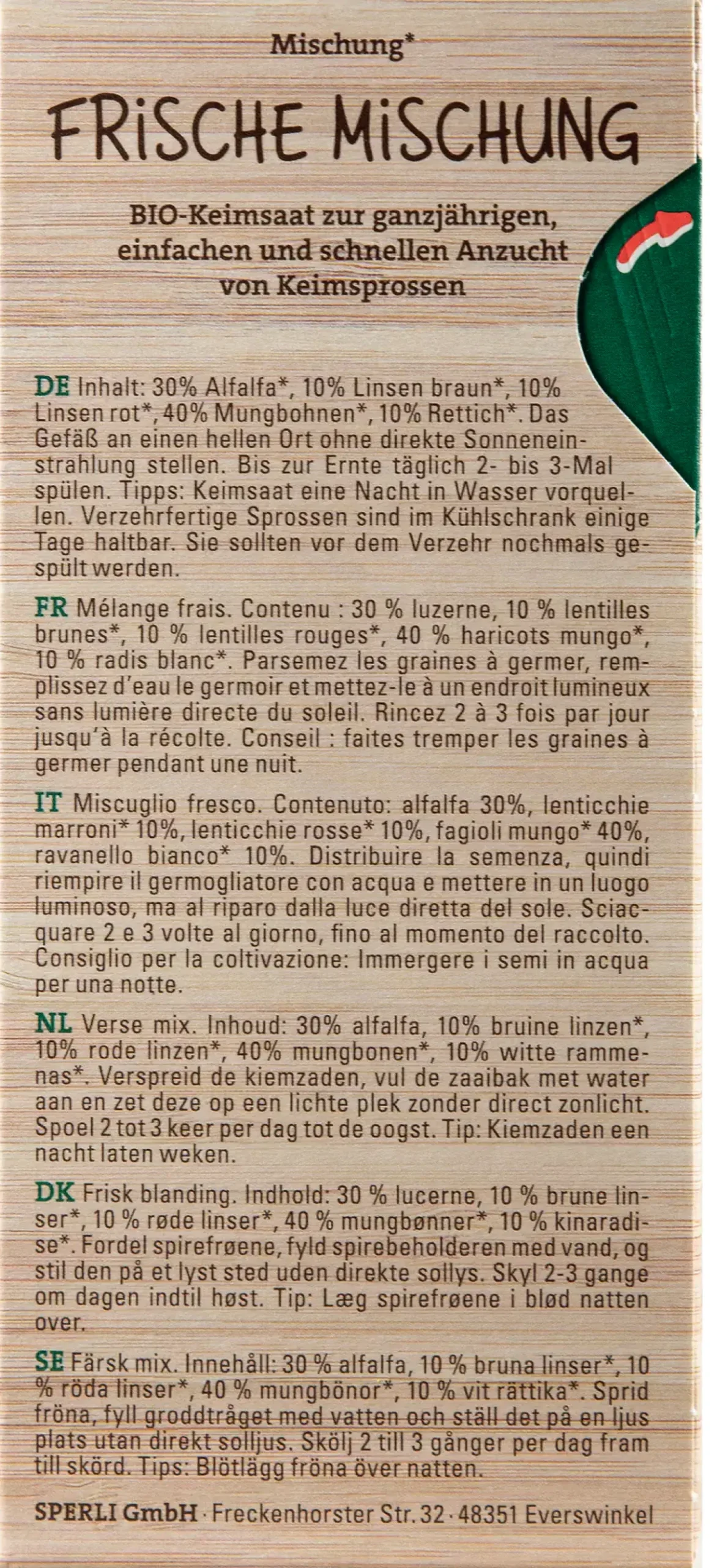 Sperli BIO Keimsprossen-Saat Frische Mischung