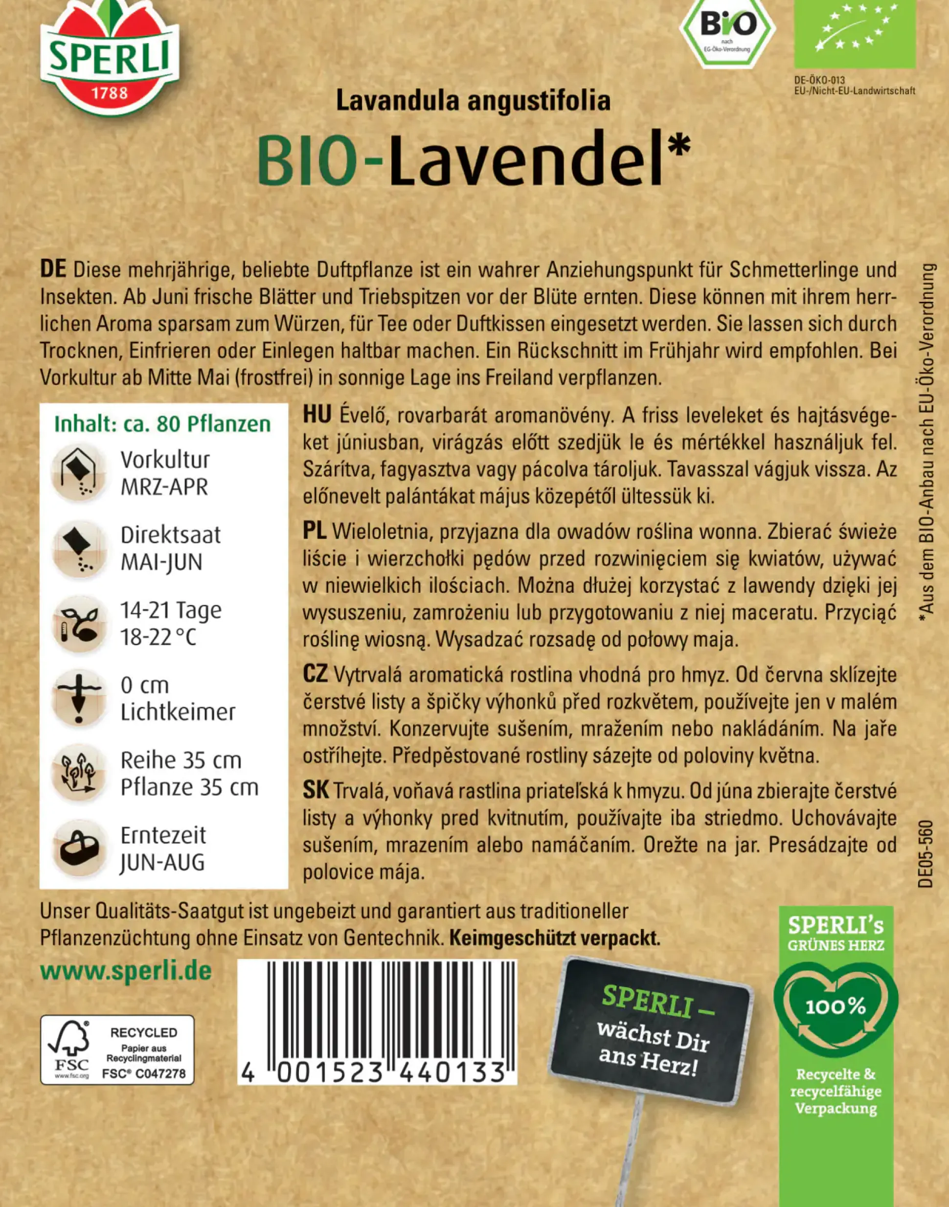 Sperli BIO Lavendel