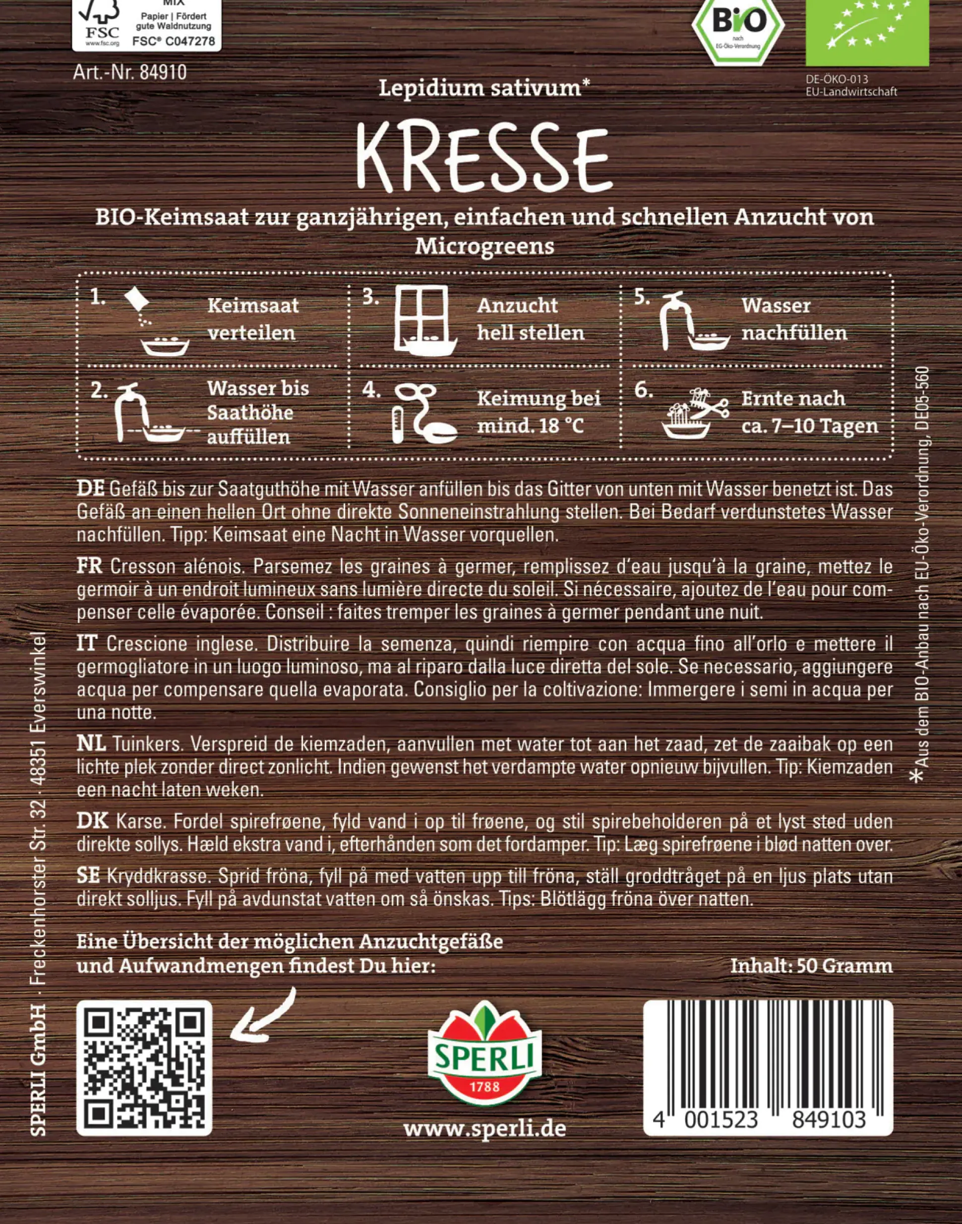 Sperli BIO Microgreen-Saat Kresse