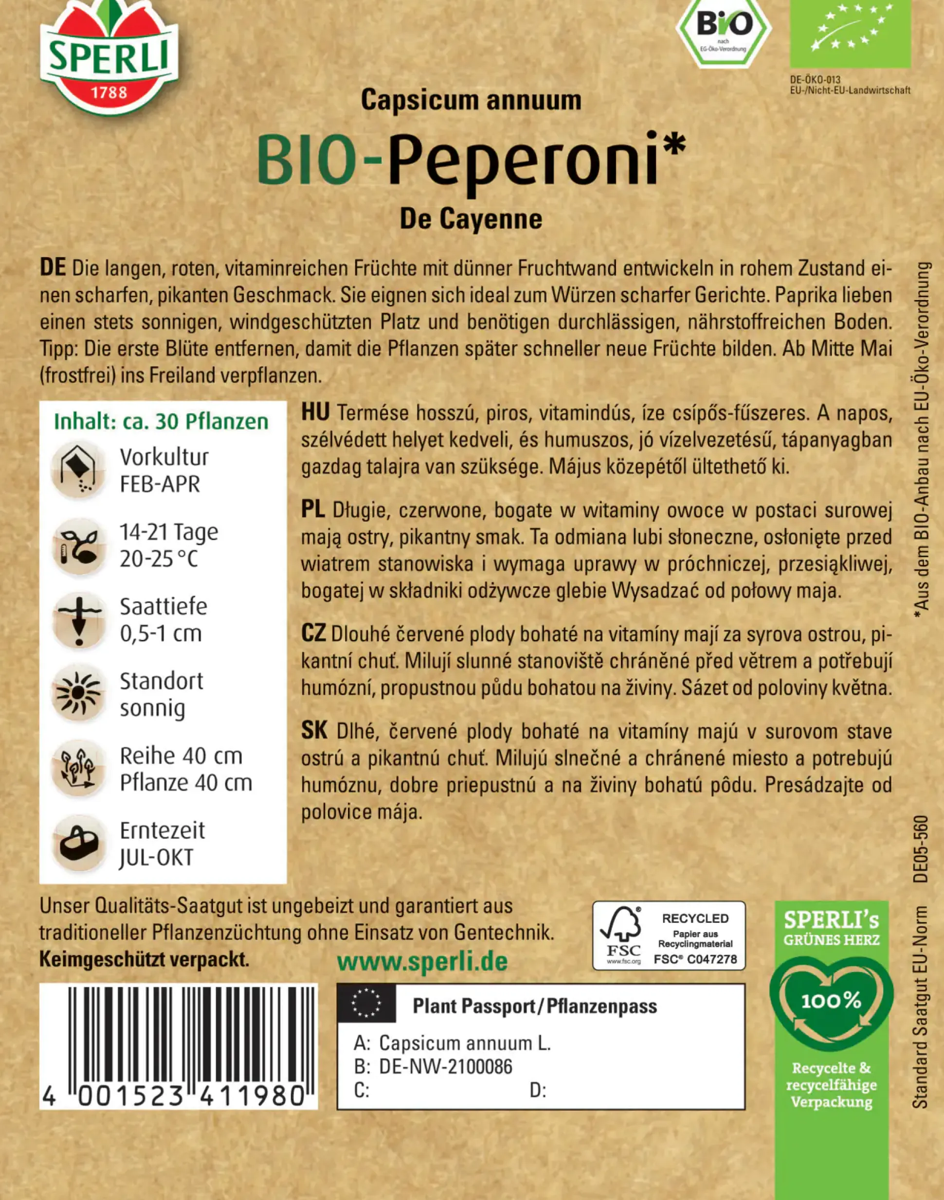 Sperli BIO Peperoni