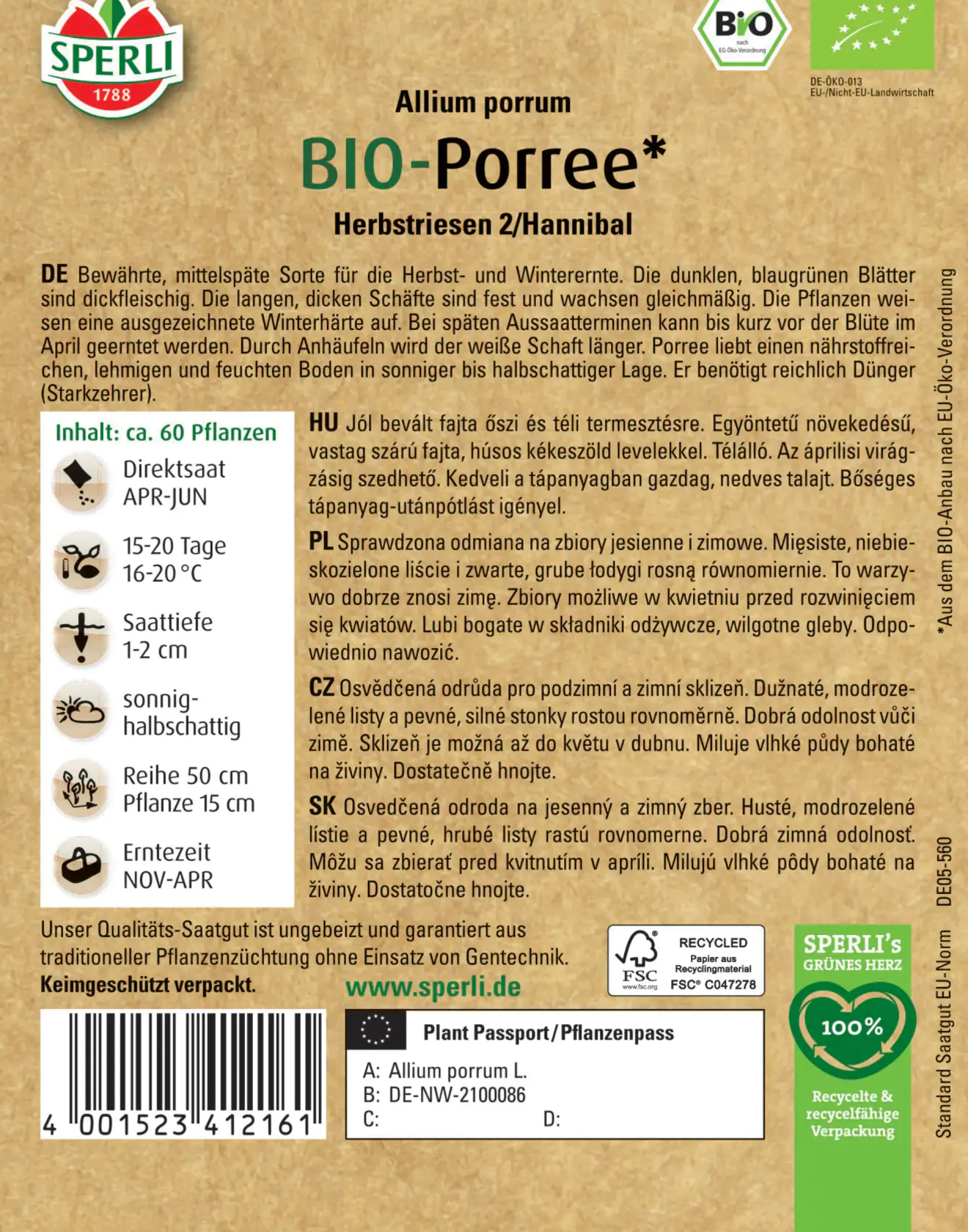 Sperli BIO Porree