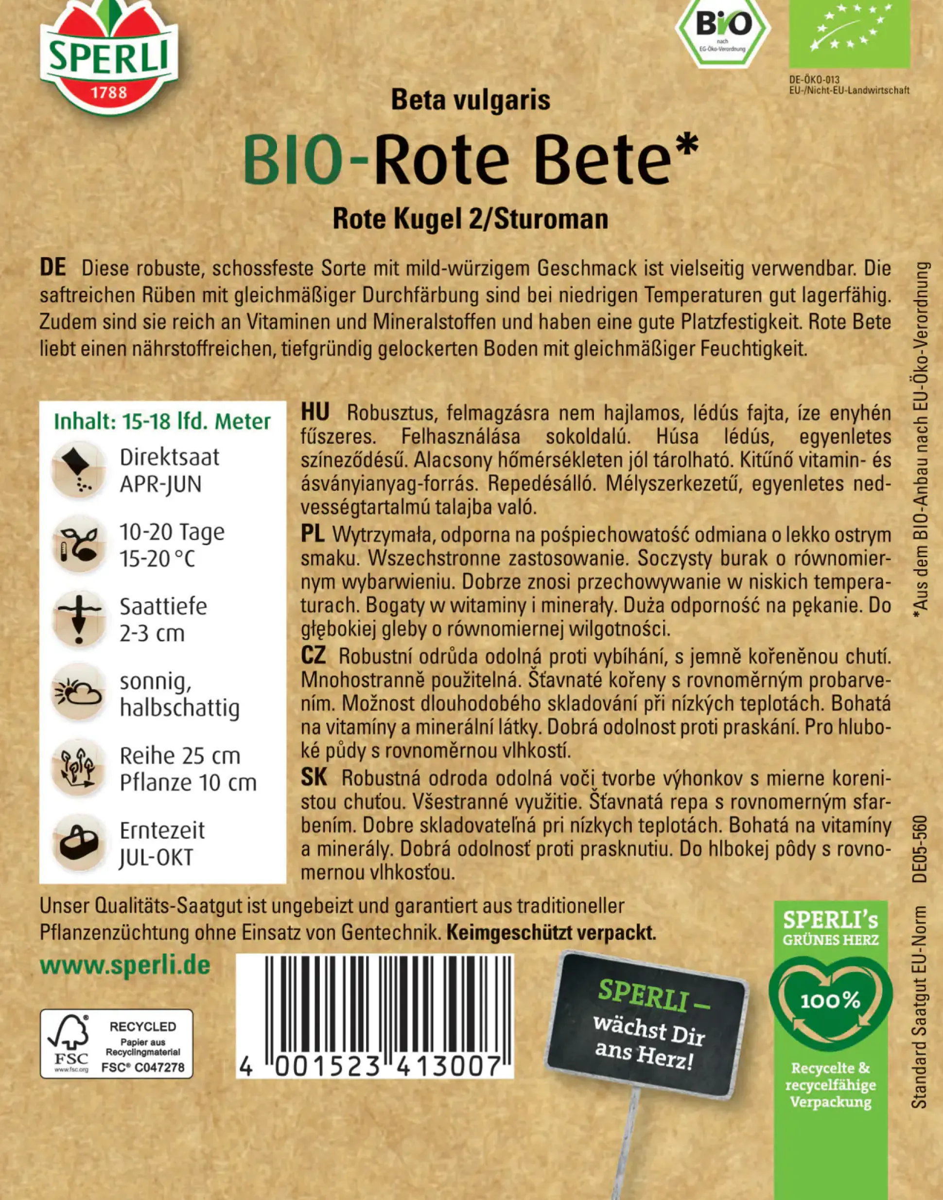 Sperli BIO Rote Bete