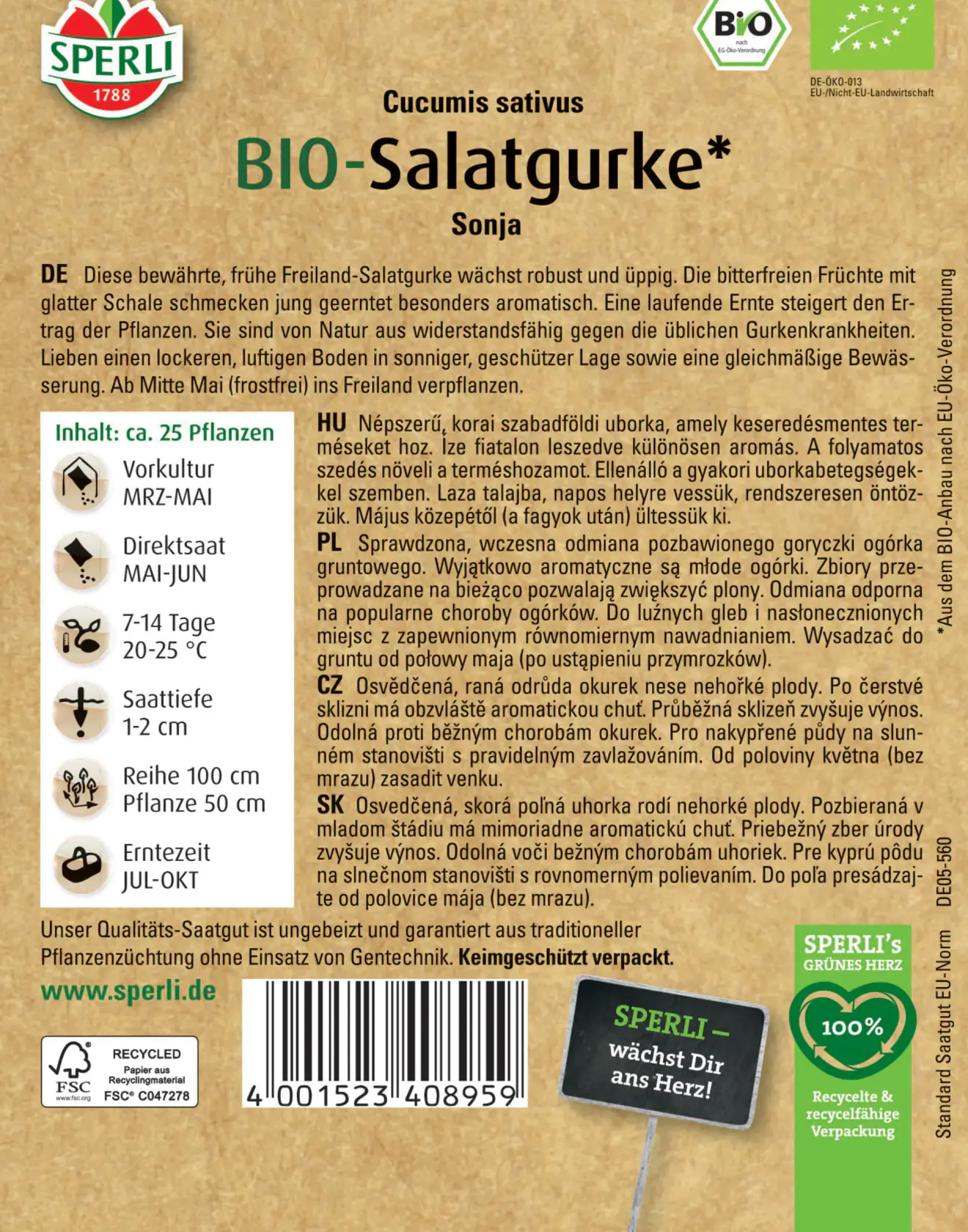 Sperli BIO Salatgurke Freiland