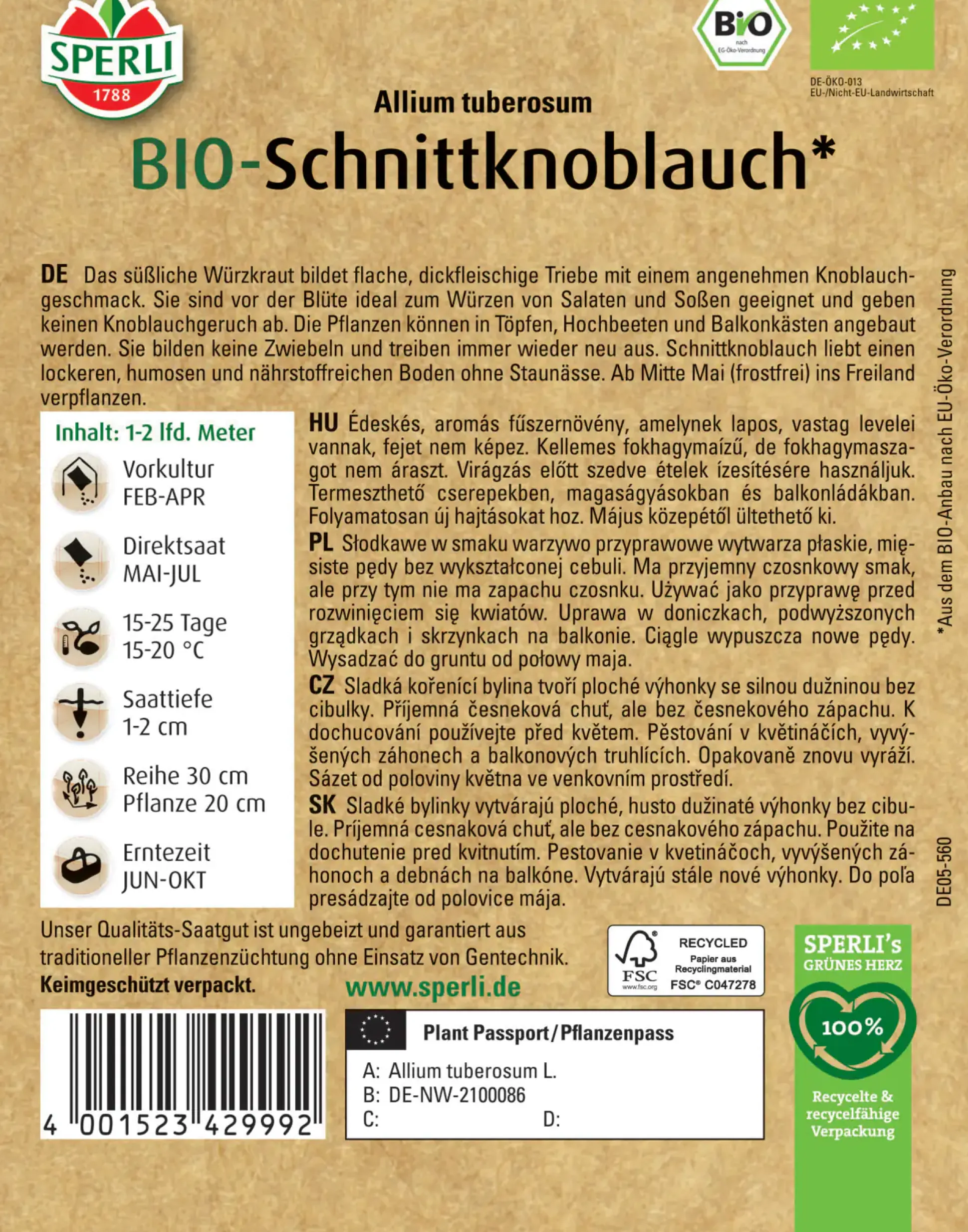 Sperli BIO Schnittknoblauch