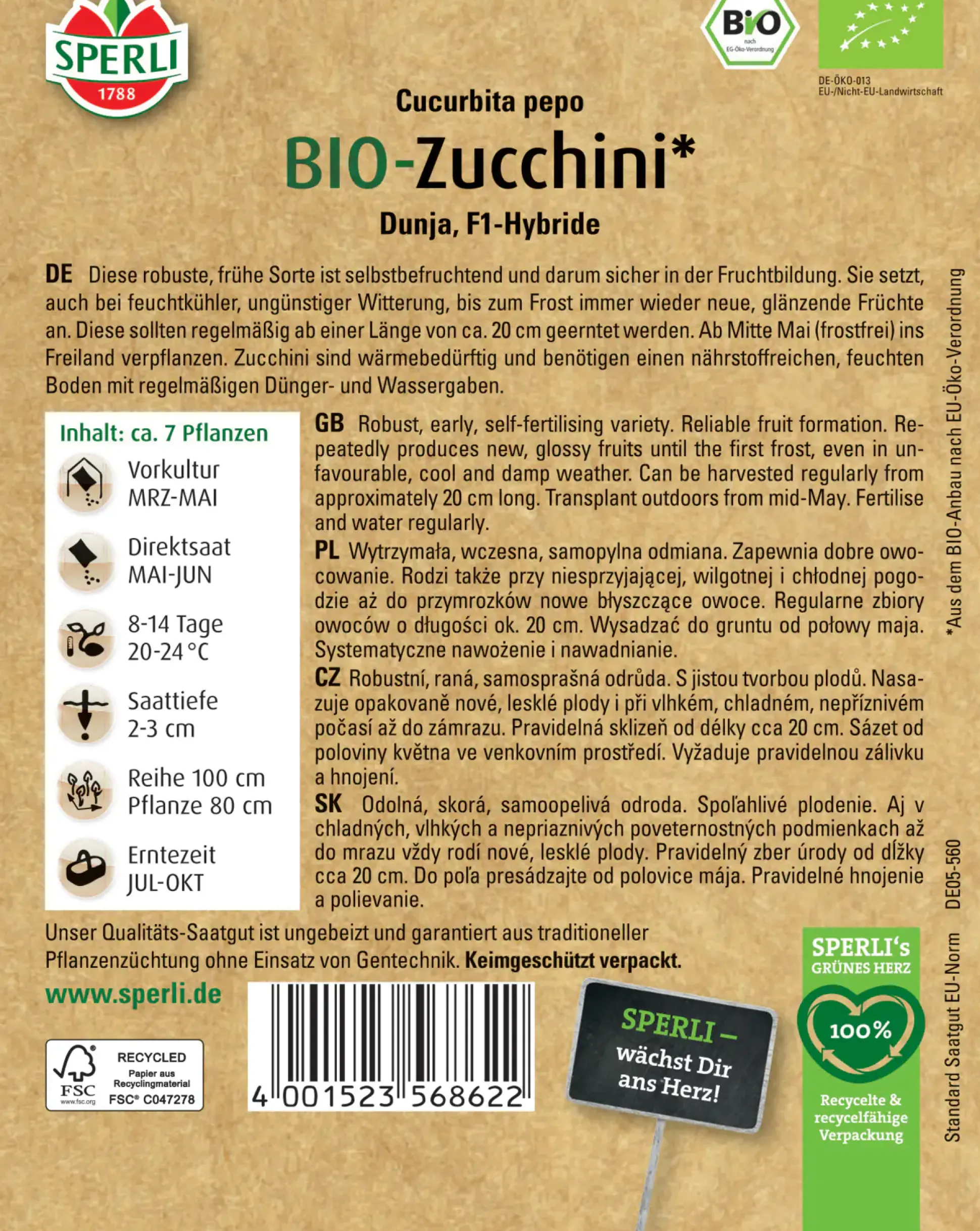 Sperli BIO Zucchini F1