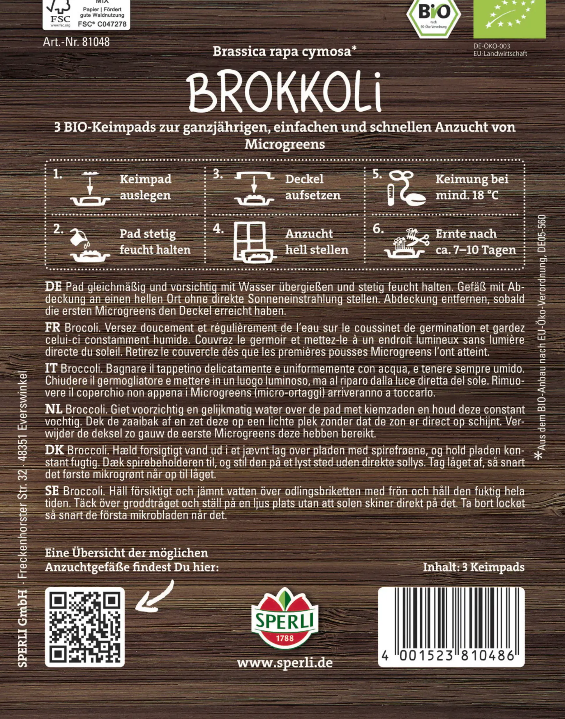 Sperli Keimsprossen BIO Brokkoli Micro 3 Pads