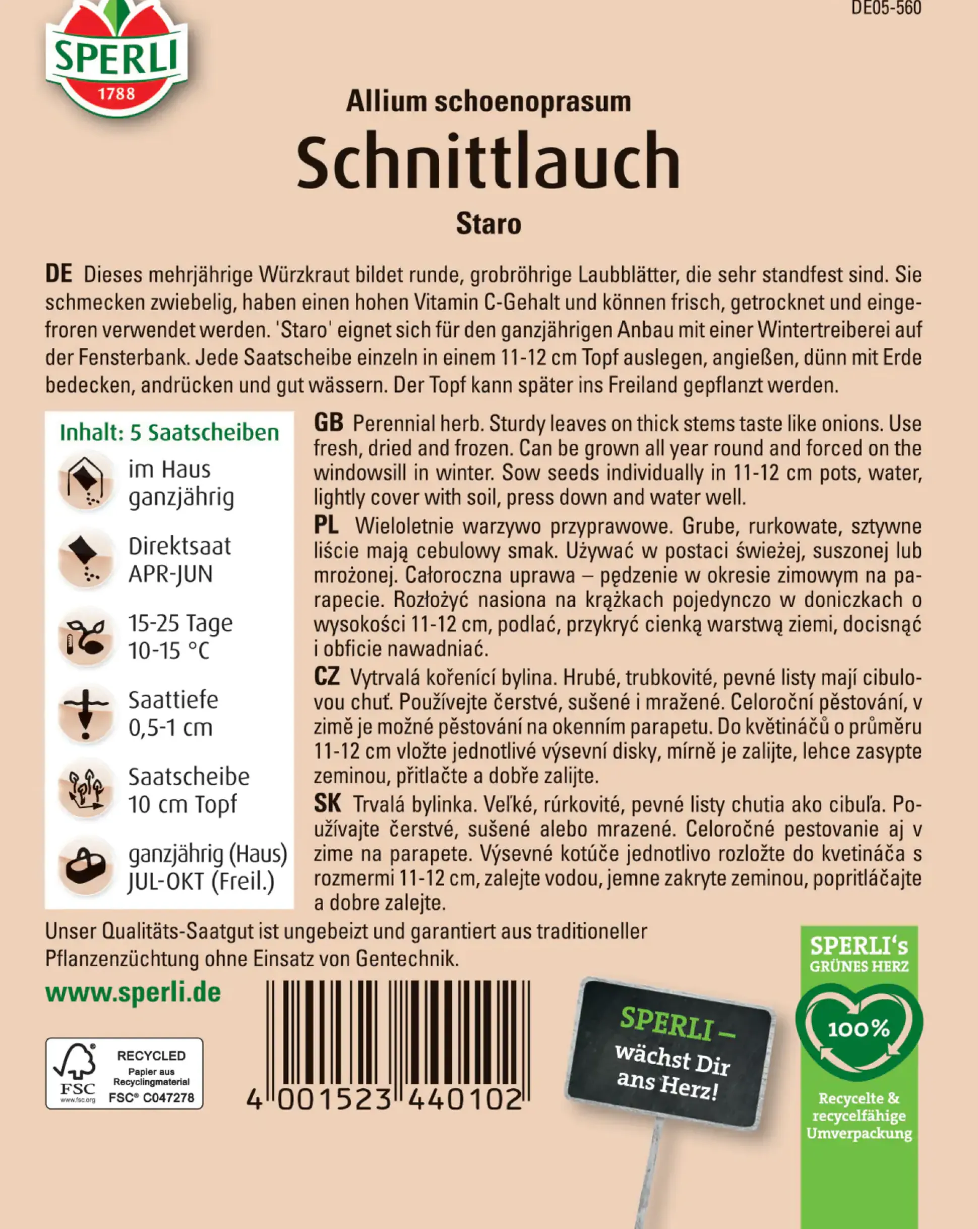Sperli Schnittlauch Staro Saatscheibe