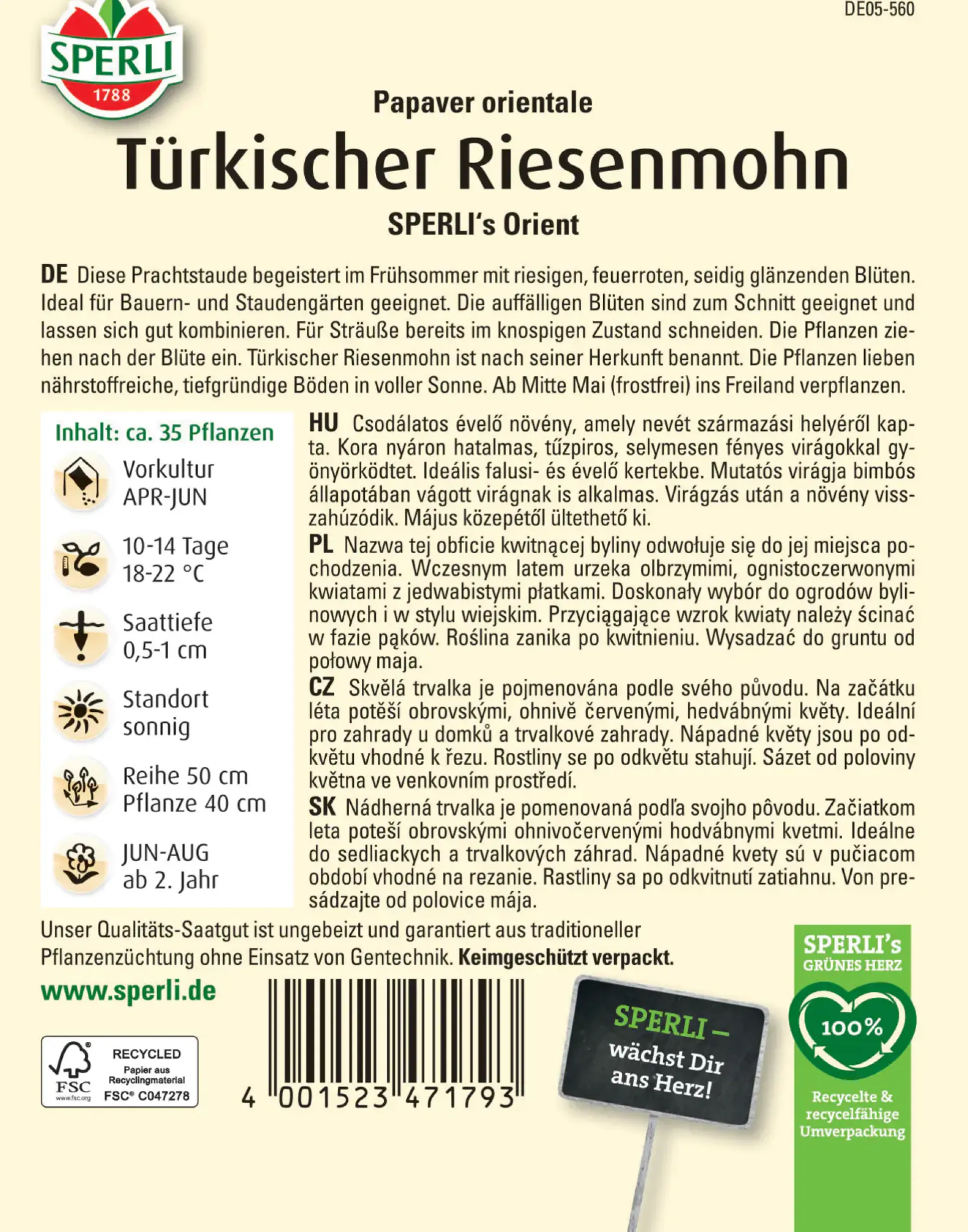 Sperli Türkischer Riesenmohn SPERLI's Orient