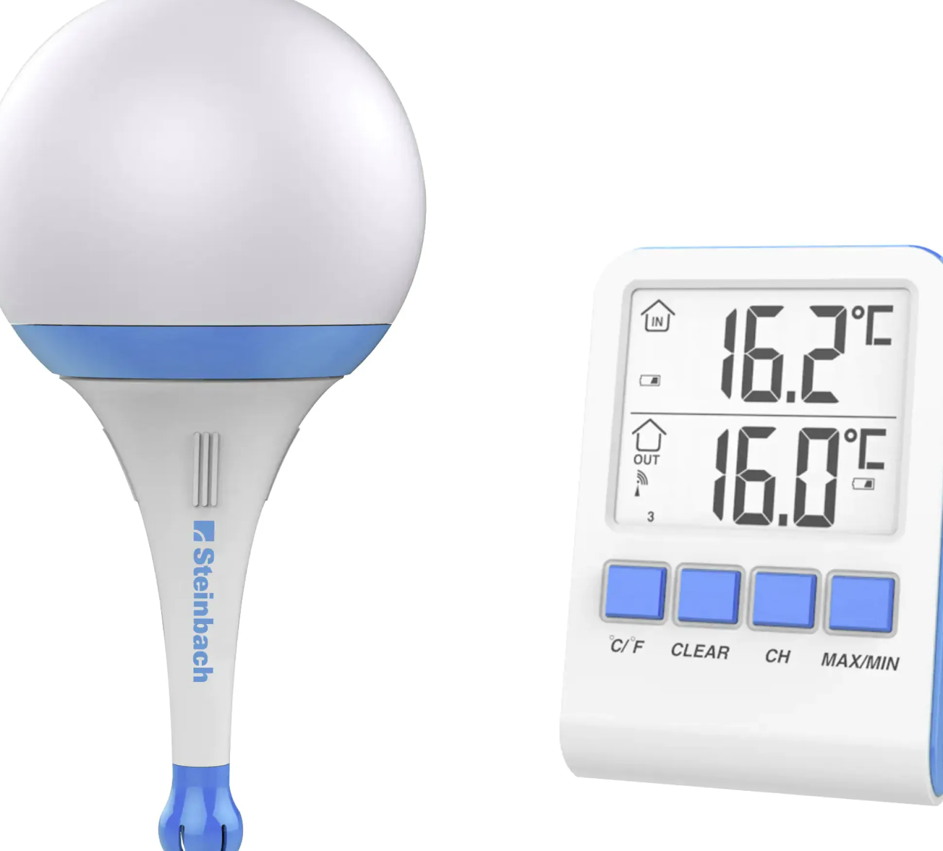 Steinbach Solarleuchte mit Funkthermometer blau