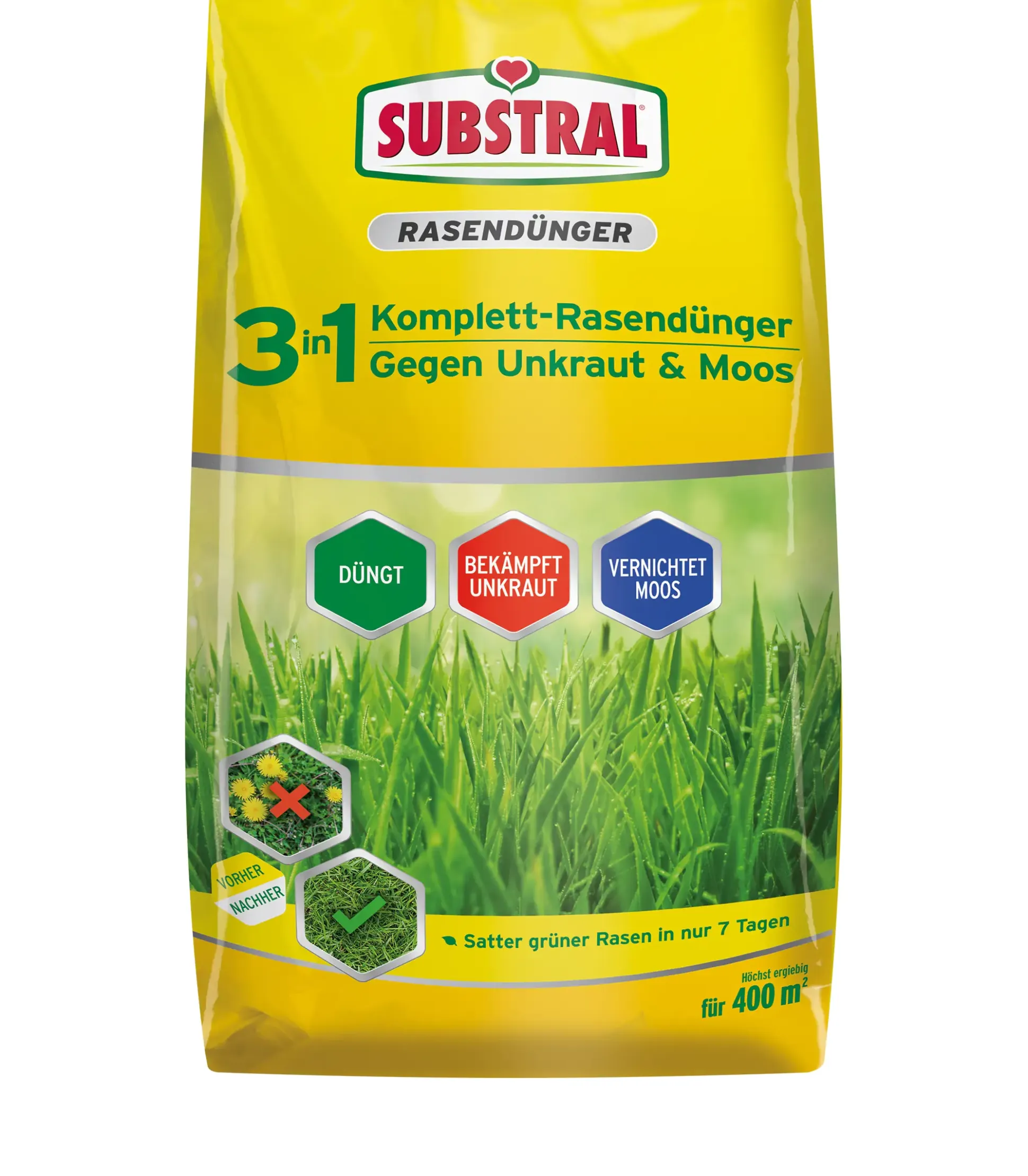 Substral 3 in 1 Komplett-Rasendünger gegen Unkraut & Moos für 400 m²
