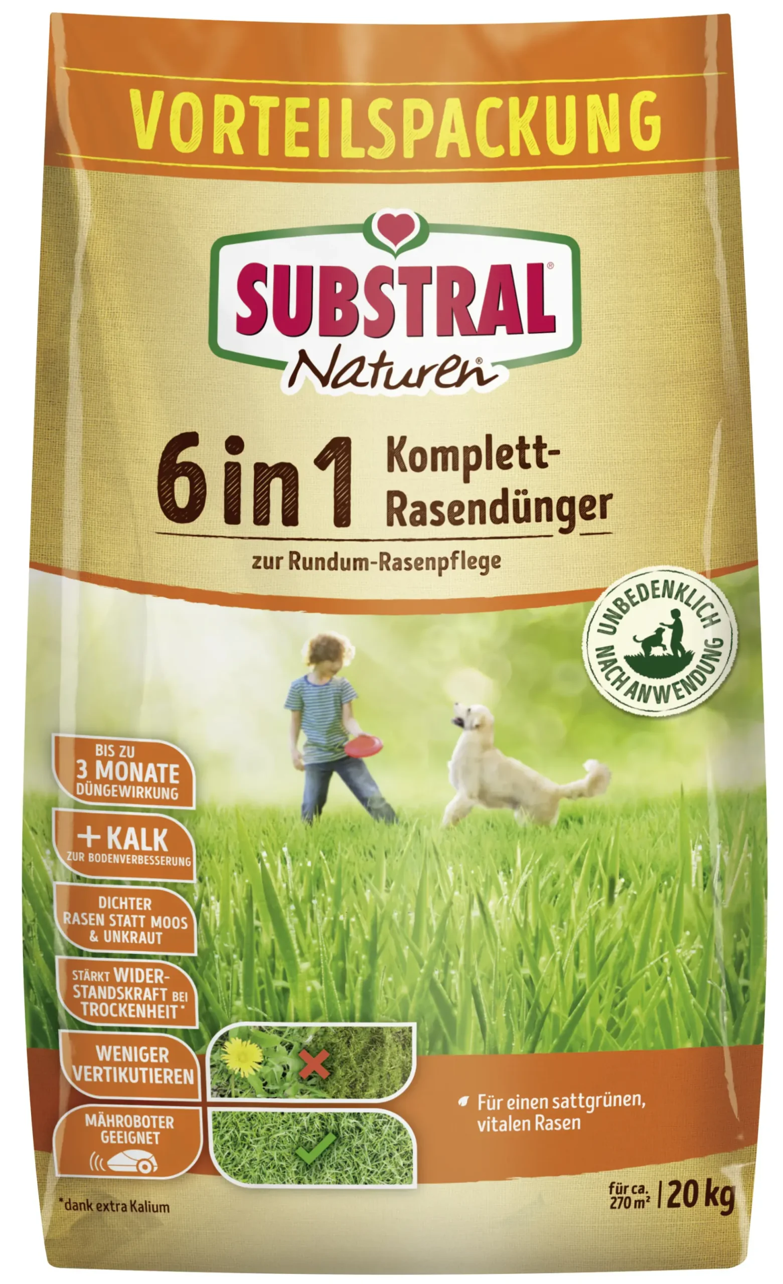 Substral Naturen 6 in 1 Komplett-Rasendünger f. 266 m² 20 kg