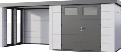 Telluria Gerätehaus Classico Lounge S mit Fenstern 3024 links EW weiß 582 x 238 cm