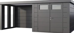 Telluria Gerätehaus Classico Lounge S mit Fenstern 2724 links granitgrau 552 x 238 cm