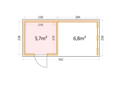Telluria Gerätehaus Classico Lounge S mit Fenstern 2424 rechts lichtgrau 522 x 238 cm