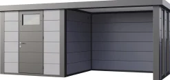Telluria Gerätehaus Classico Lounge S mit Fenstern 2424 rechts lichtgrau 522 x 238 cm
