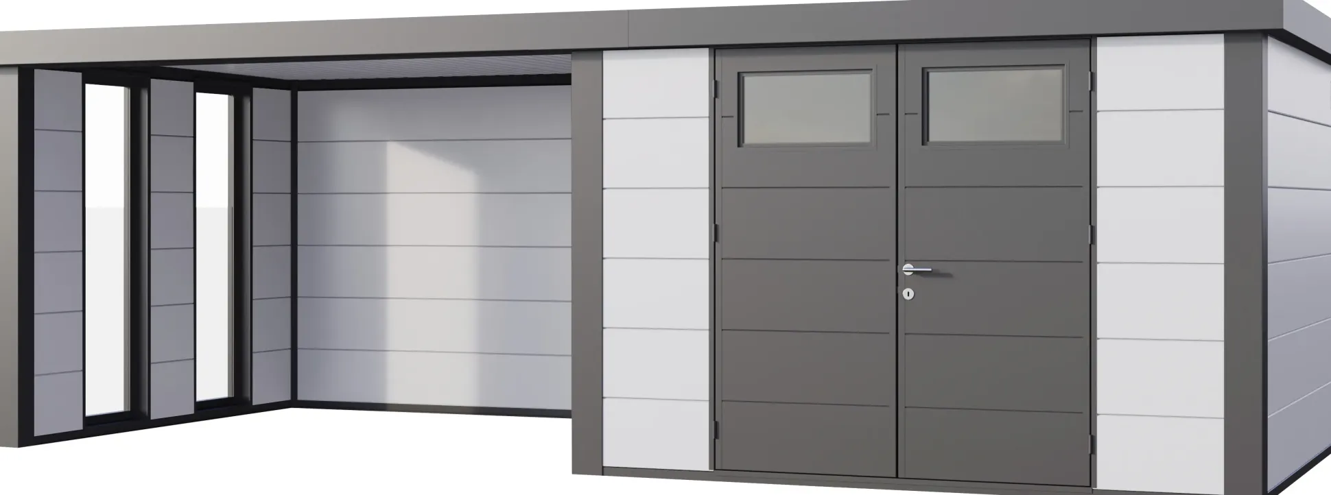 Telluria Gerätehaus Classico Lounge XL mit Fenstern 3330 links weiß 792 x 298 cm