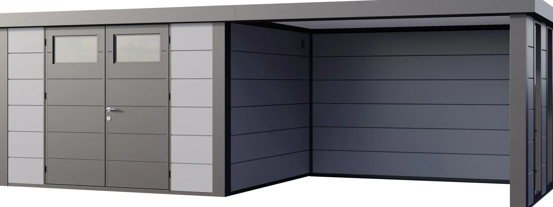 Telluria Gerätehaus Classico Lounge XL mit Fenstern 3330 rechts hellgrau 792 x 298 cm