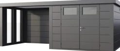 Telluria Gerätehaus Classico Lounge S mit Fenstern 3024 links granitgrau 582 x 238 cm
