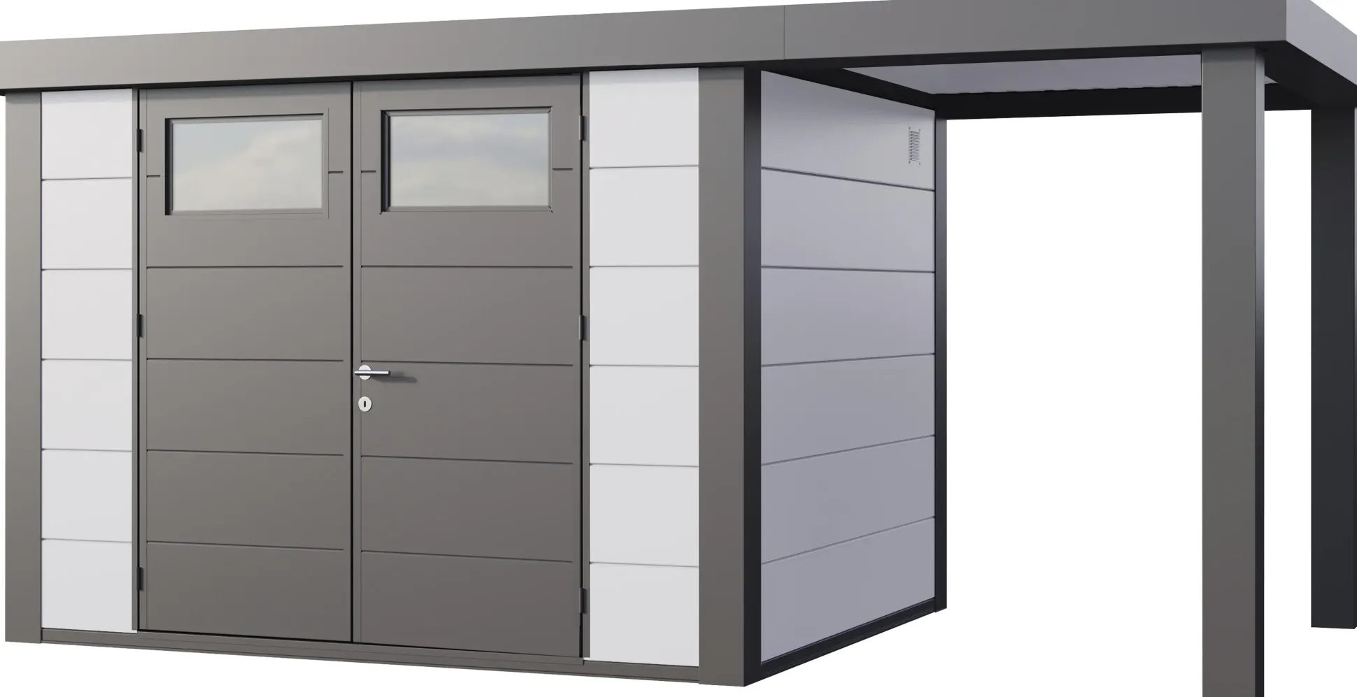 Telluria Gerätehaus Classico Open Lounge S 3024 rechts weiß 466 x 238 cm