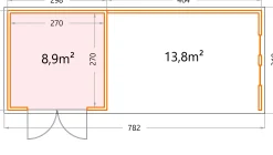 Telluria Gerätehaus Classico Lounge XL mit Fenstern 3030 rechts granitgrau 762 x 298 cm