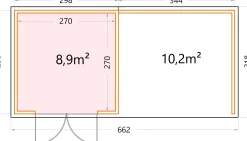 Telluria Gerätehaus Classico Lounge L 3030 rechts weiß 642 x 298 cm