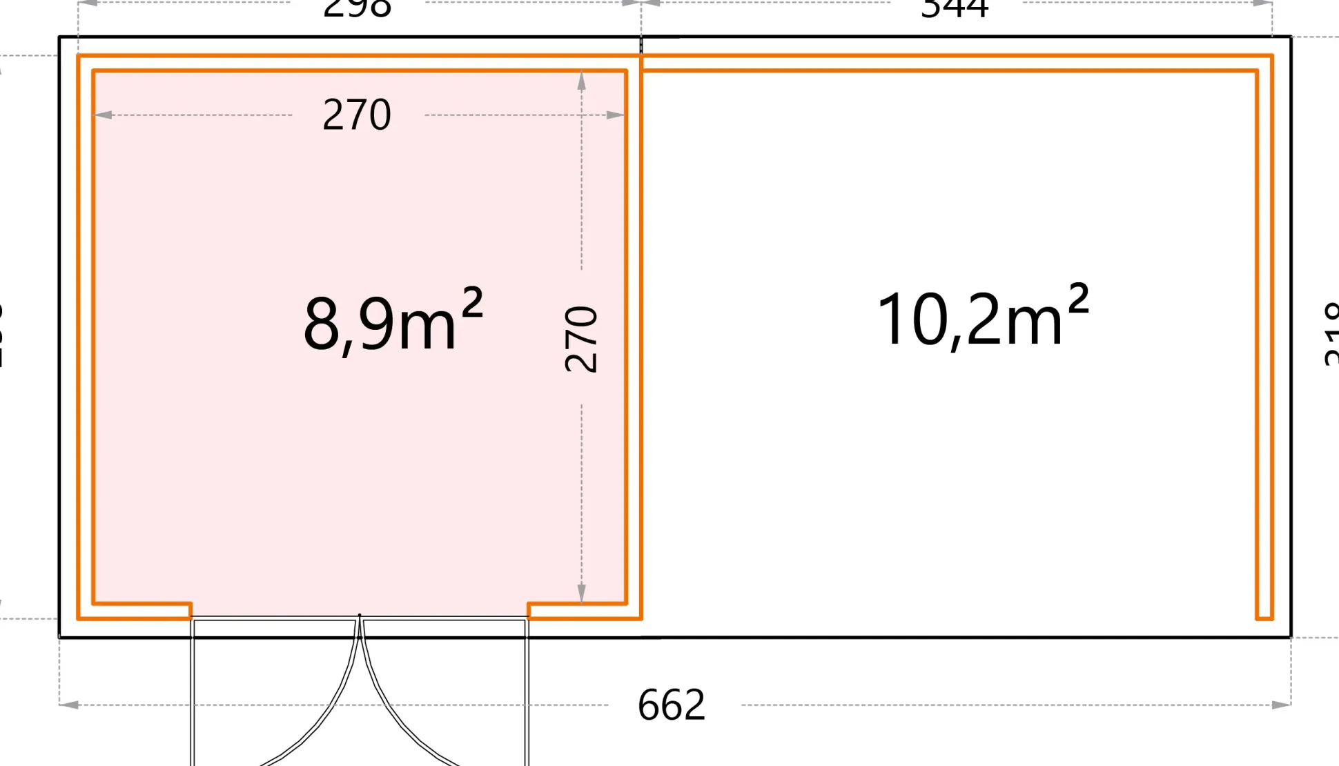 Telluria Gerätehaus Classico Lounge L 3030 rechts weiß 642 x 298 cm