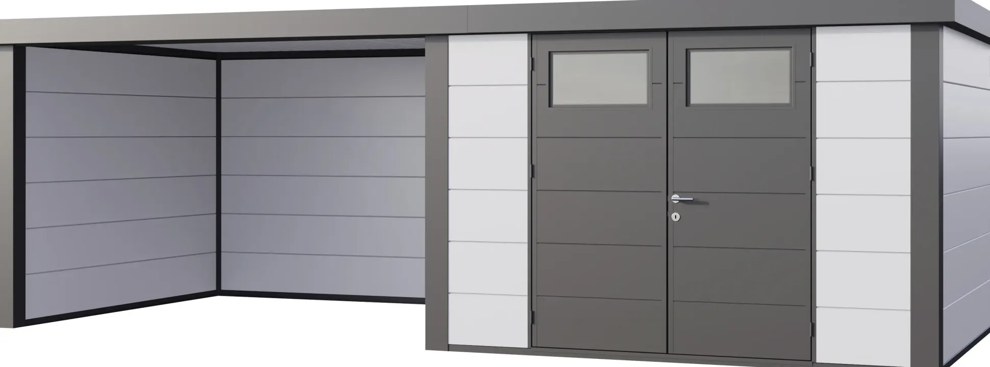 Telluria Gerätehaus Classico Lounge L 3330 links weiß 672 x 298 cm