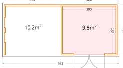 Telluria Gerätehaus Classico Lounge L mit Fenstern 3330 links lichtgrau 672 x 298 cm