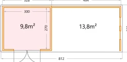 Telluria Gerätehaus Classico Lounge XL mit Fenstern 3330 rechts EW weiß 792 x 298 cm