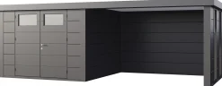 Telluria Gerätehaus Classico Lounge L mit Fenstern 3030 rechts granitgrau 642 x 298 cm