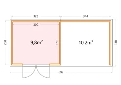 Telluria Gerätehaus Classico Lounge L 3330 rechts lichtgrau 672 x 298 cm