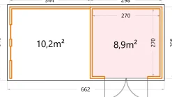 Telluria Gerätehaus Classico Lounge L mit Fenstern 3030 links EW weiß 642 x 298 cm