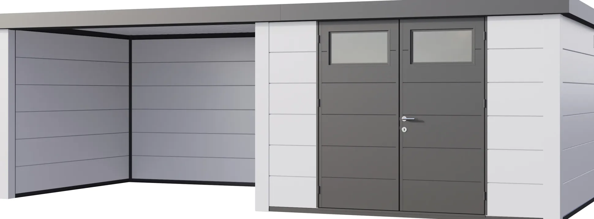 Telluria Gerätehaus Classico Lounge L 3030 links EW weiß 642 x 298 cm