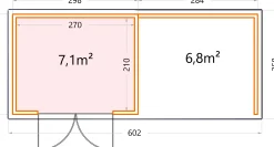 Telluria Gerätehaus Classico Lounge S 3024 rechts lichtgrau 582 x 238 cm
