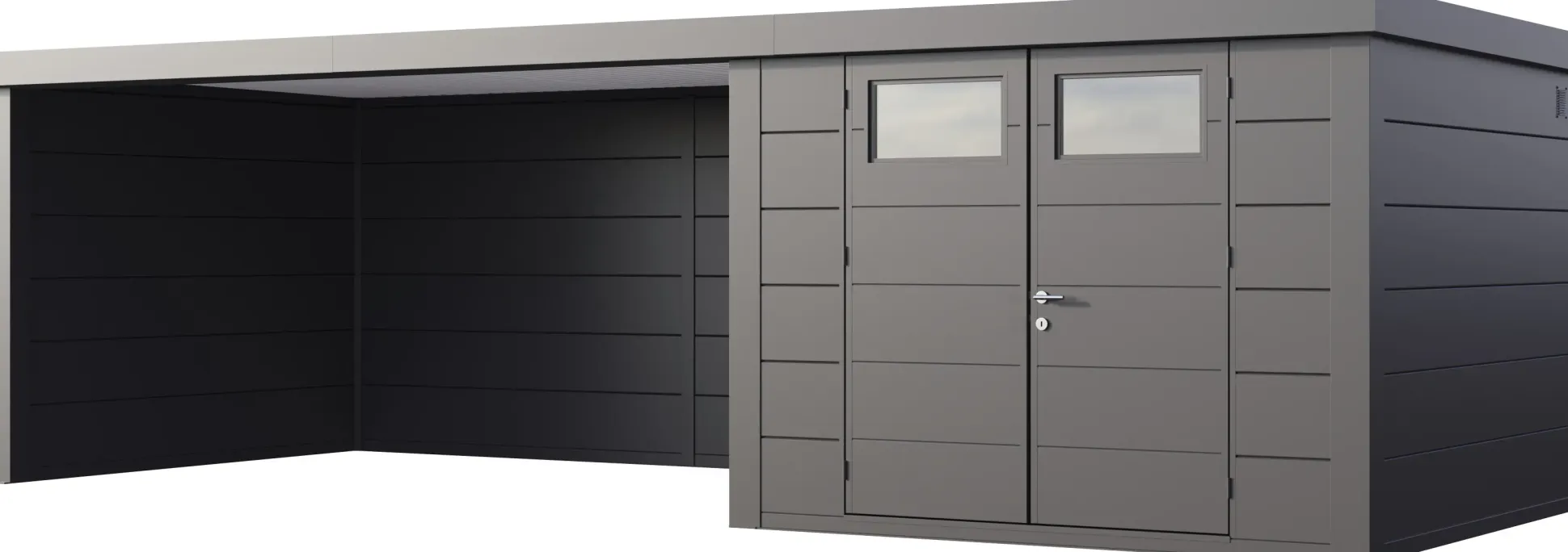 Telluria Gerätehaus Classico Lounge XL 3030 links granitgrau 762 x 298 cm